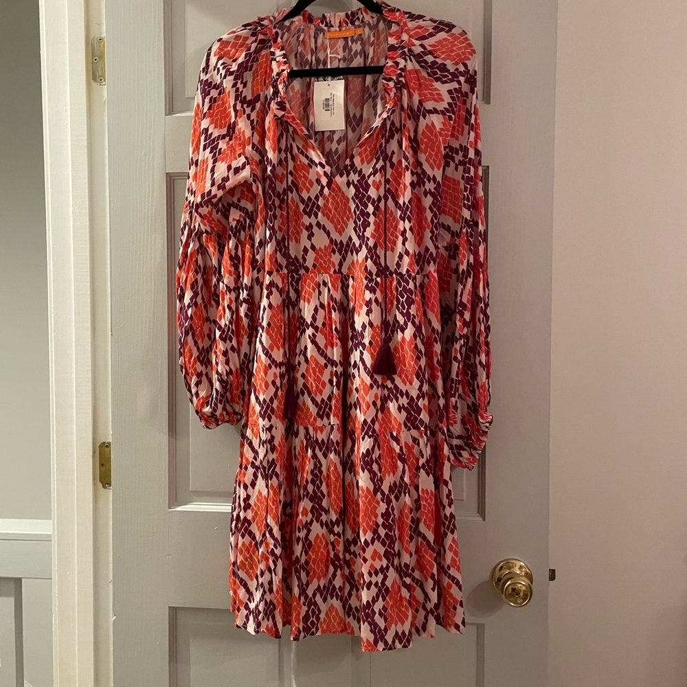 Euc Oliphant Balloon Sleeve Coral Python Tassle D… - image 1